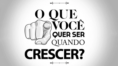 arte com um dedo apontando e o texto o que você quer ser quando crescer?