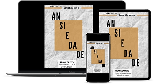 mockup com o e-book sobre ansiedade no desktop, tablet e mobile